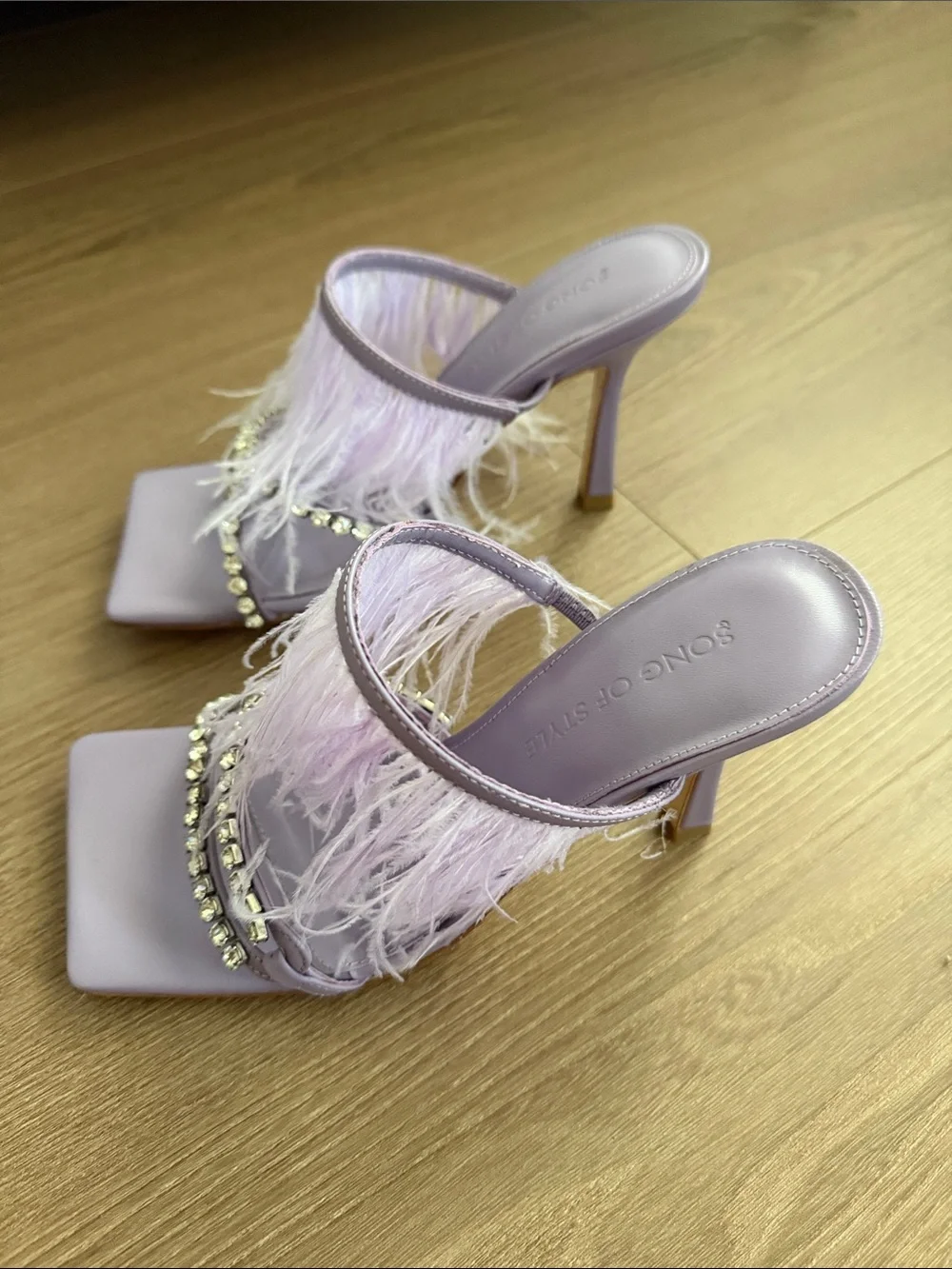 Song of Style Lavender Feather & Crystal Slide Mules - Picture 3 of 7